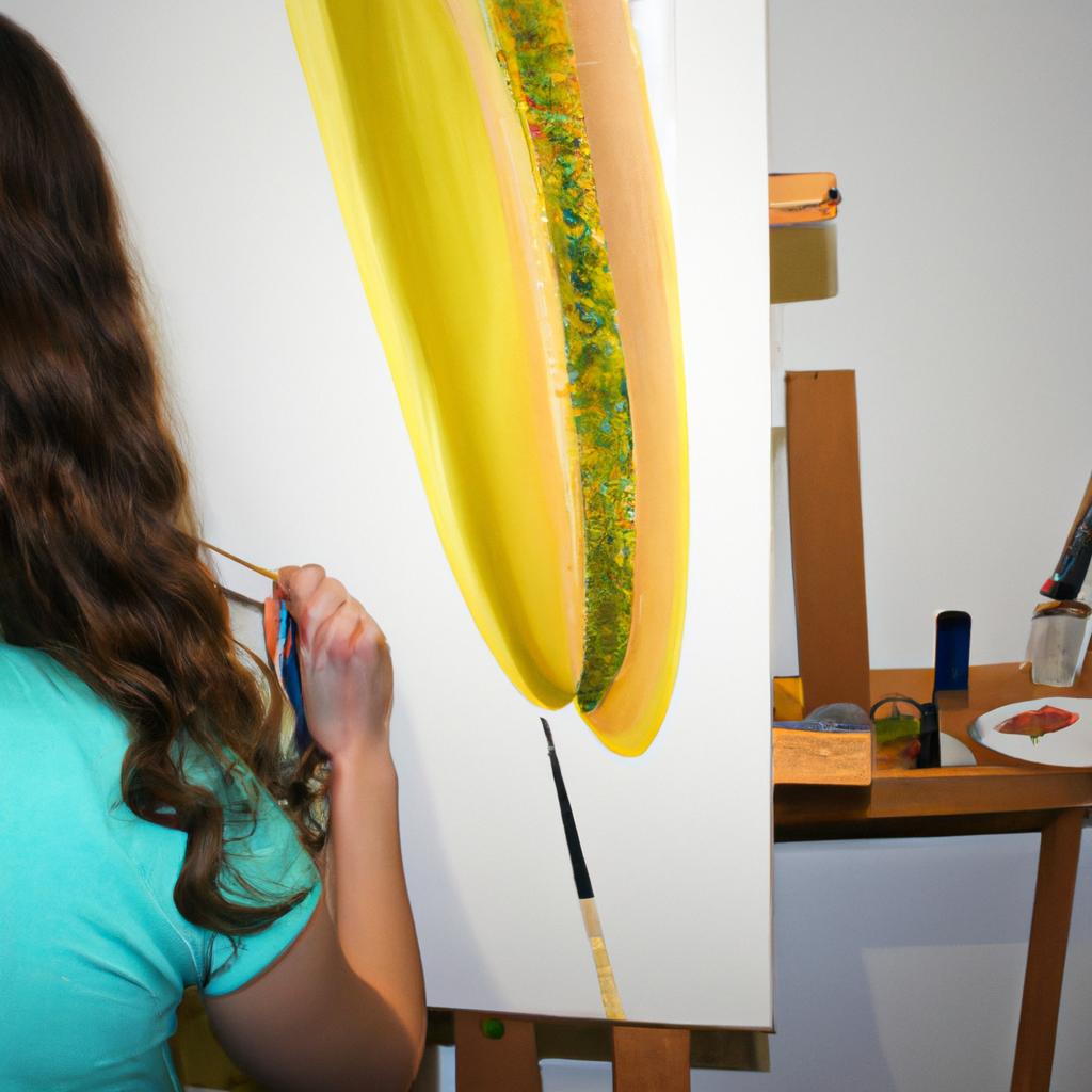 Person painting with canvas materials
