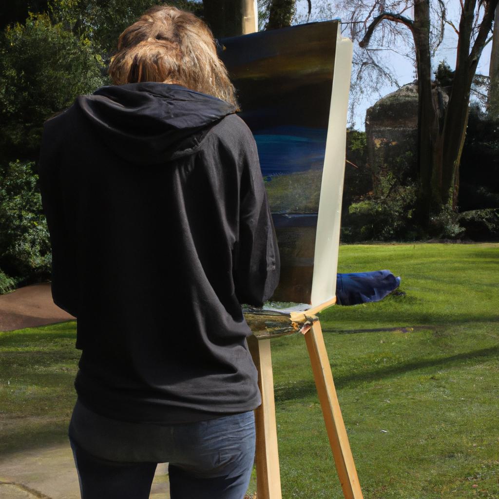 Person painting abstract artwork, UK