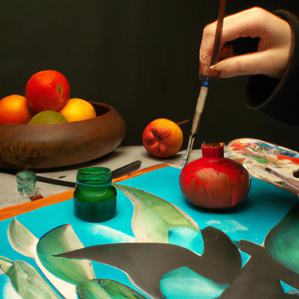 Artist painting colorful still life