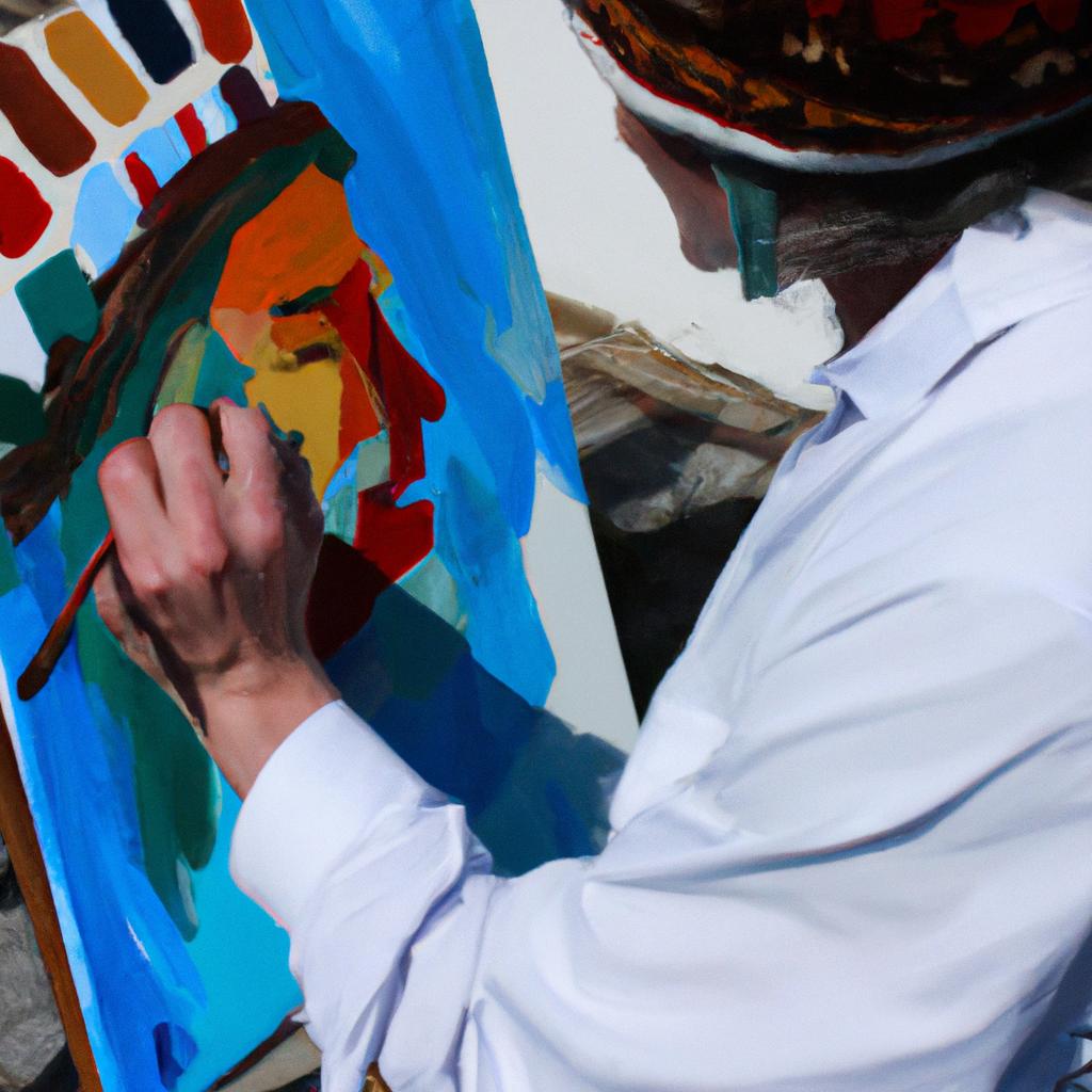 Person painting with brushstrokes