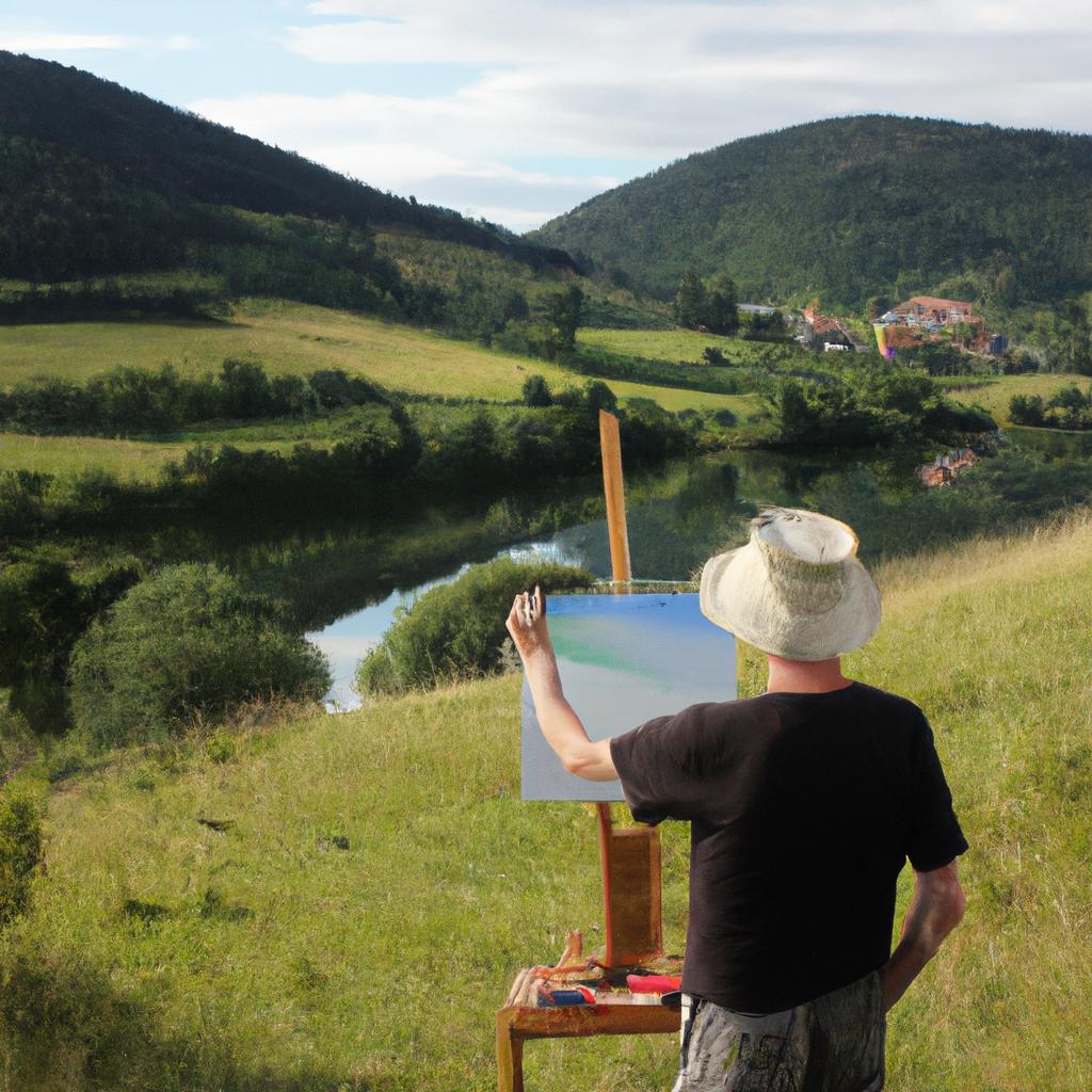 Person painting a landscape scene