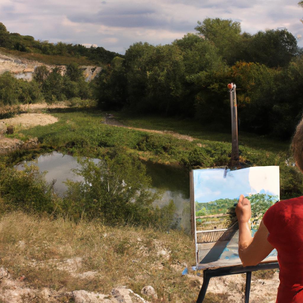 Person painting a landscape scene