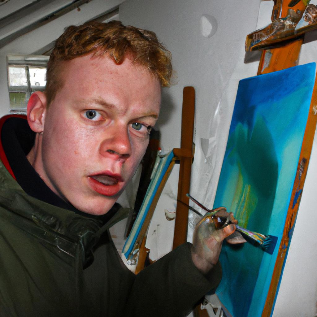 Portrait of British painter working