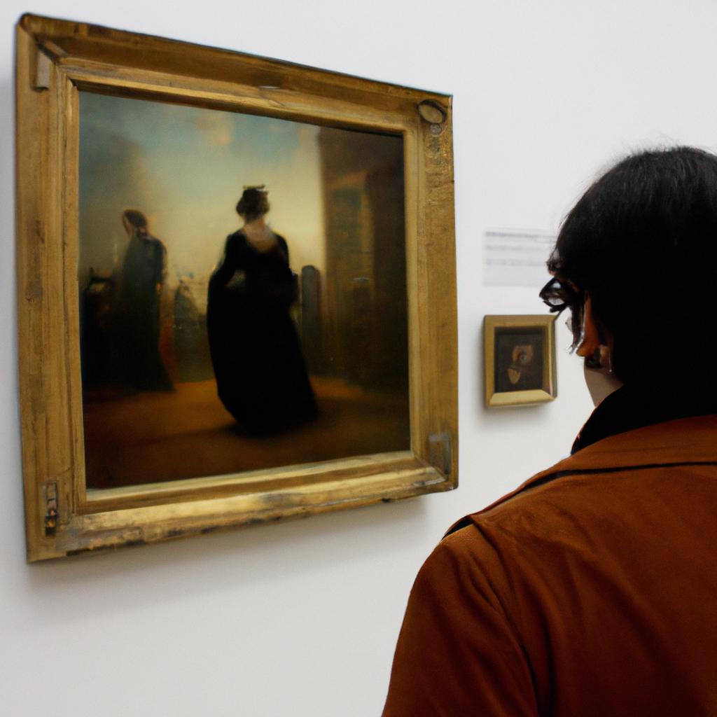Person admiring a classic painting